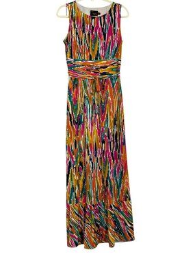 Just...Taylor Maxi Dress Size 8 Abstract Ikat Print Belted Sleeveless Colorful G